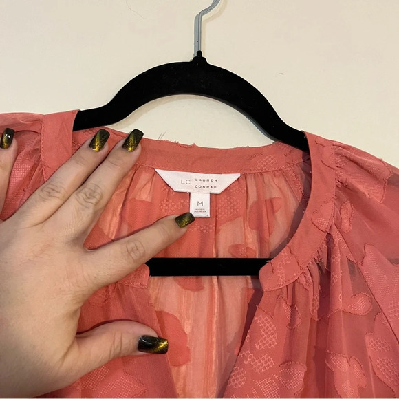 Lauren Conrad Floral Button Front Long Sleeve Dress Sheet Appliqué Size Medium - Picture 4 of 7